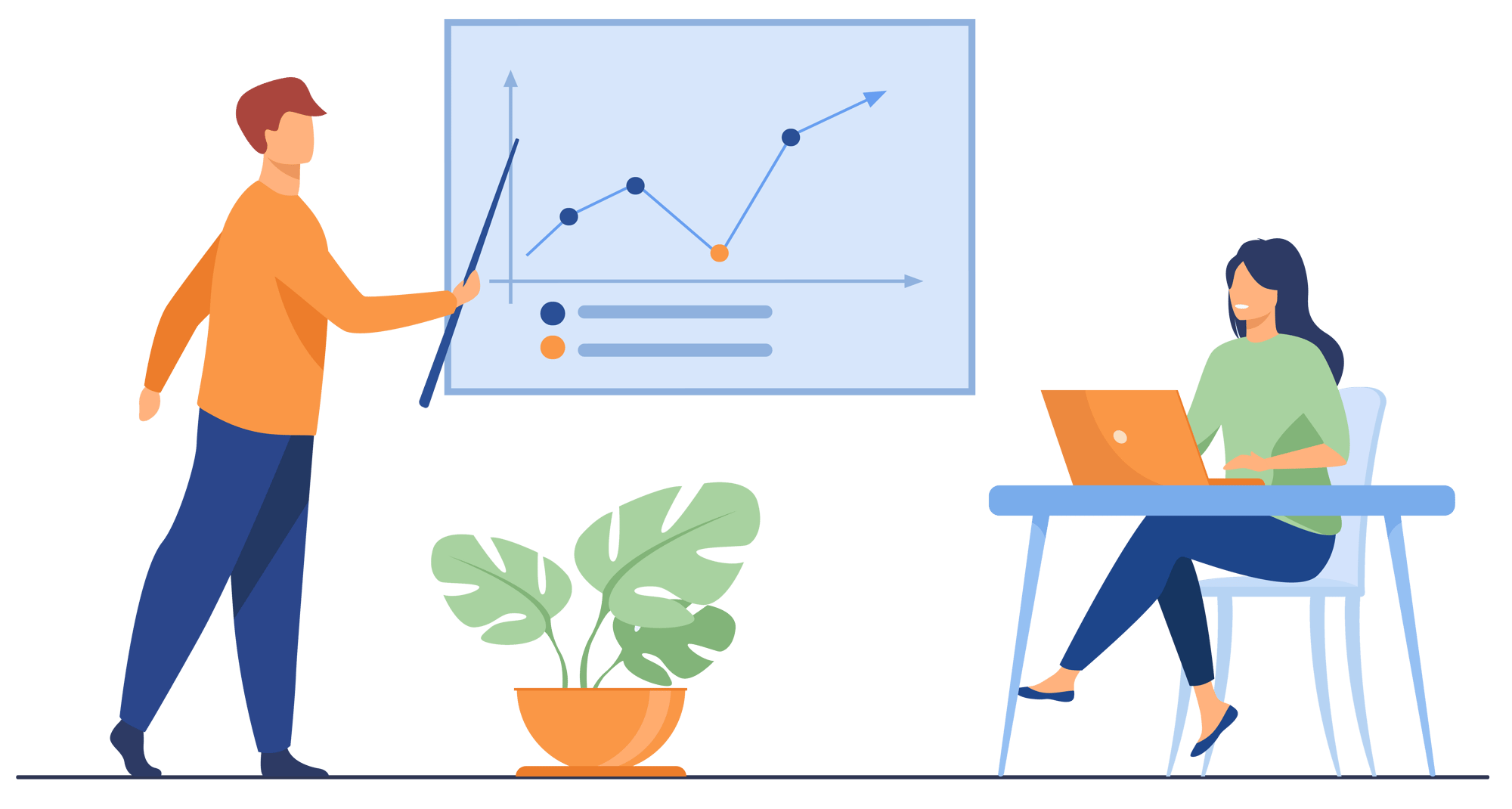 Business coach showing growth graph to businesswoman